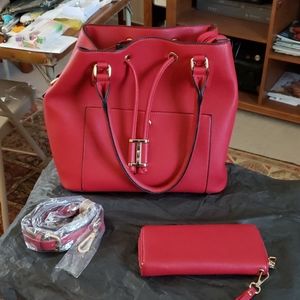 Red crossbody purse, wallet